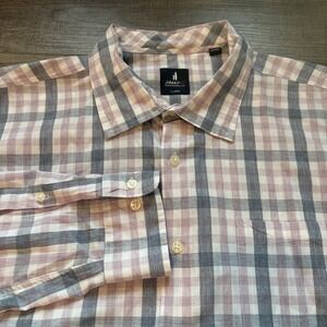 Johnnie-O Mens XL Plaid Button Down Shirt Purple Grey Long Sleeve Surfer Logo